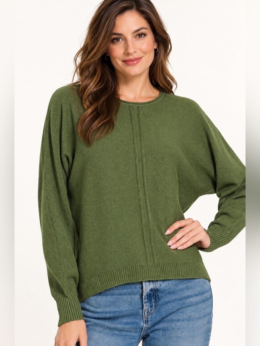 Heather Army Green Viscose Front Seam Sweater | Soft Lightweight Knit